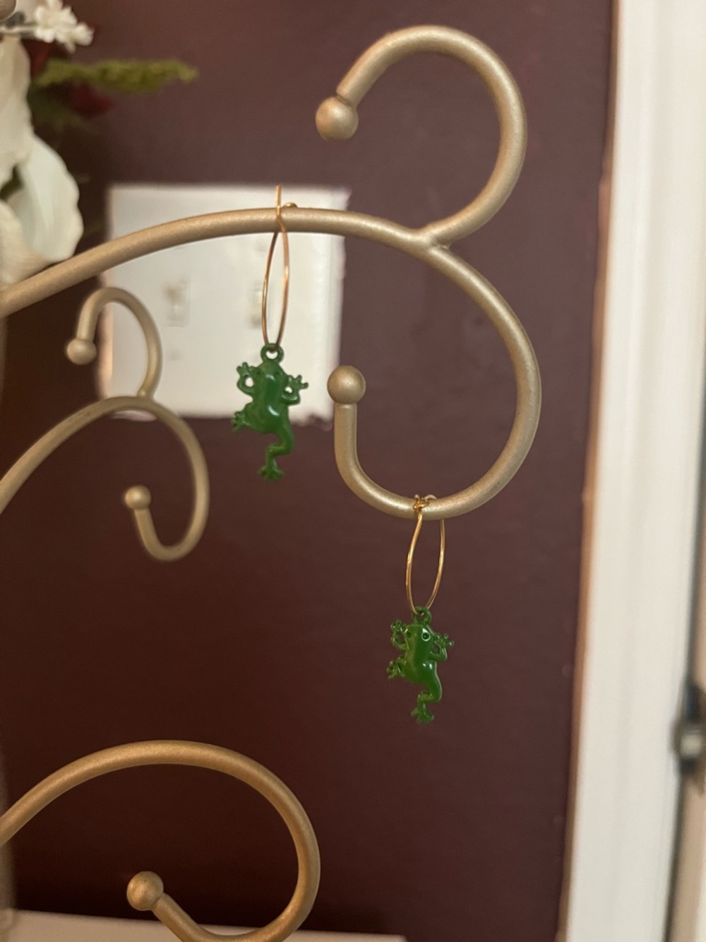 Frog Charm Gold Hoop Earrings
